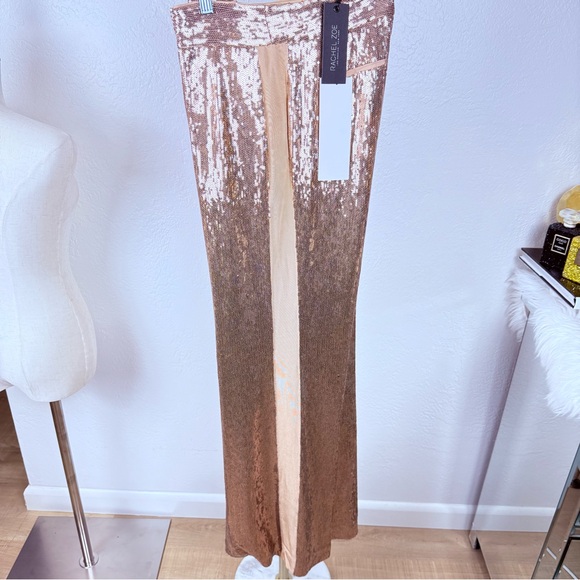 NWT Rachel Zoe Champagne Rose Gold Sequin Side Stripe Trousers 8 - Picture 3 of 12